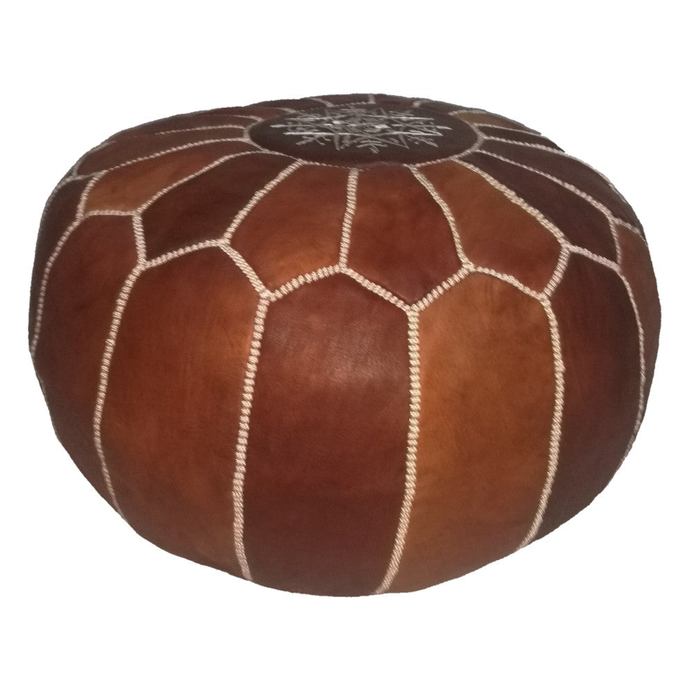 Set Of 2Geniune Moroccan handmade leather pouf Dark Almond