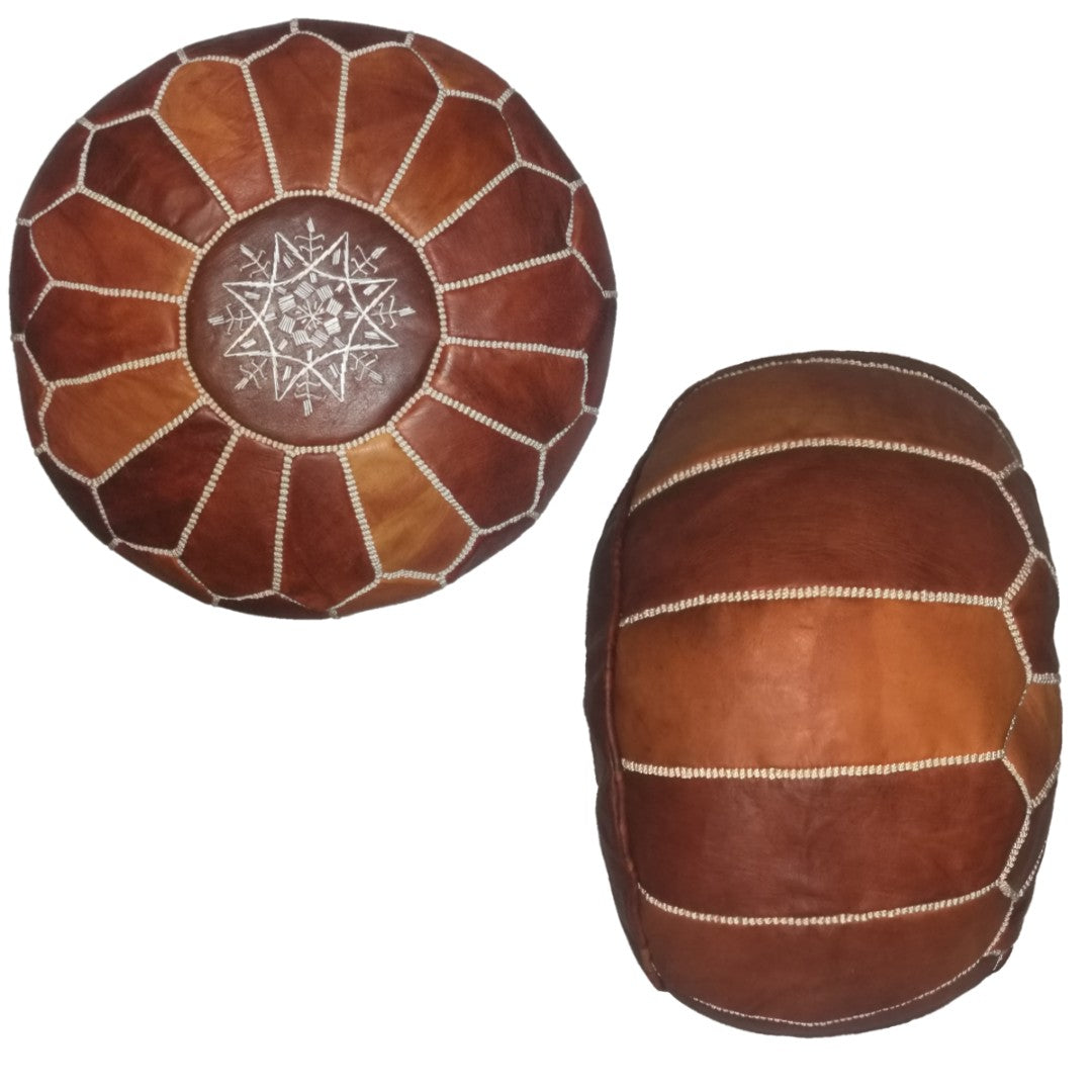 Set Of 2Geniune Moroccan handmade leather pouf Dark Almond